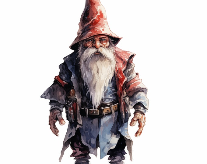 Gothic Gnome Clipart, Magician Gnome Images, 10 Watercolor Clip Art, Printable JPGs, Instant Download, Commercial Use, Paper craft