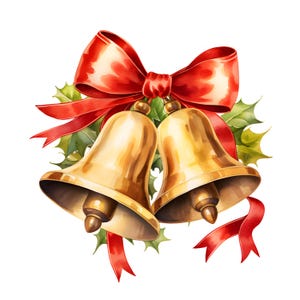 Christmas Bells Clipart, Golden Bells Images, 10 Watercolor Clip Art, Printable JPGs, Instant Download, Commercial Use, Paper craft