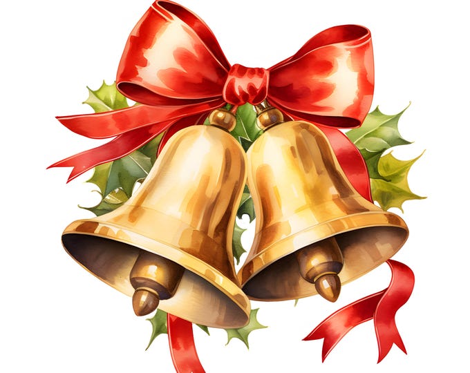 Christmas Bells Clipart, Golden Bells Images, 10 Watercolor Clip Art, Printable JPGs, Instant Download, Commercial Use, Paper craft