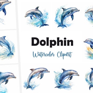 Dolphin Clipart, Dolphin Images, 10 Watercolor Clip Art, Printable JPGs, Instant Download, Commercial Use, Paper craft