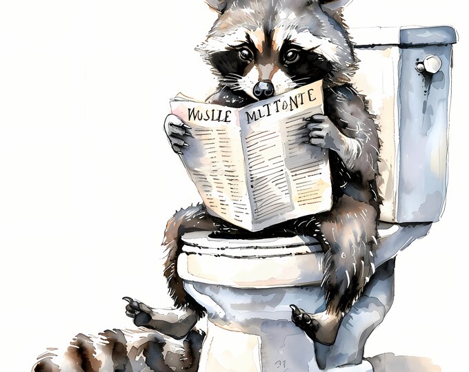 Raccoon Clipart, Raccoon on the Toilet Images, 10 Watercolor Clip Art, Printable JPGs, Instant Download, Commercial Use, Paper craft