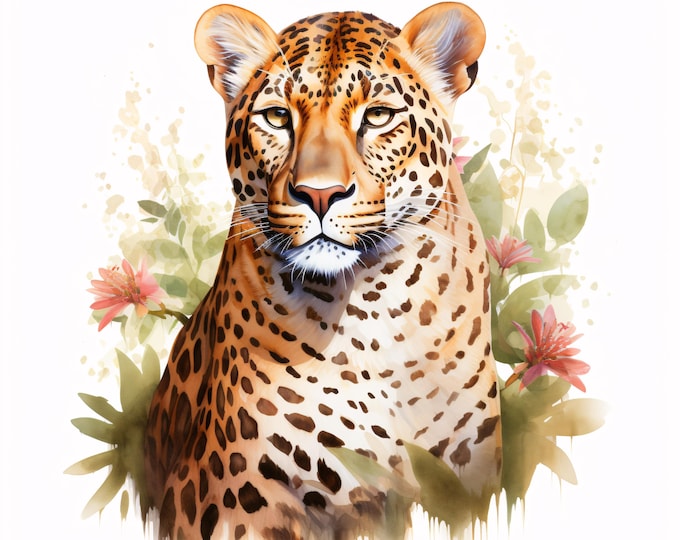 Leopard Clipart, Wild Cat Animal Images, 10 Watercolor Clip Art, Printable JPGs, Instant Download, Commercial Use, Paper craft