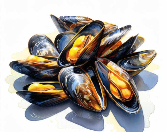 Mussels Clipart, Shellfish Seafood Images, 10 Watercolor Clip Art, Printable JPGs, Instant Download, Commercial Use, Paper craft