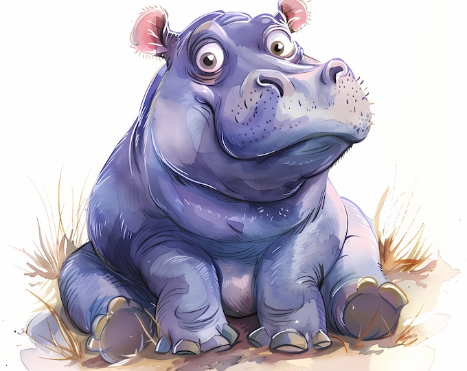 Hippo Clipart, Cartoon Hippopotamus Images, 10 Watercolor Clip Art, Printable JPGs, Instant Download, Commercial Use, Paper craft