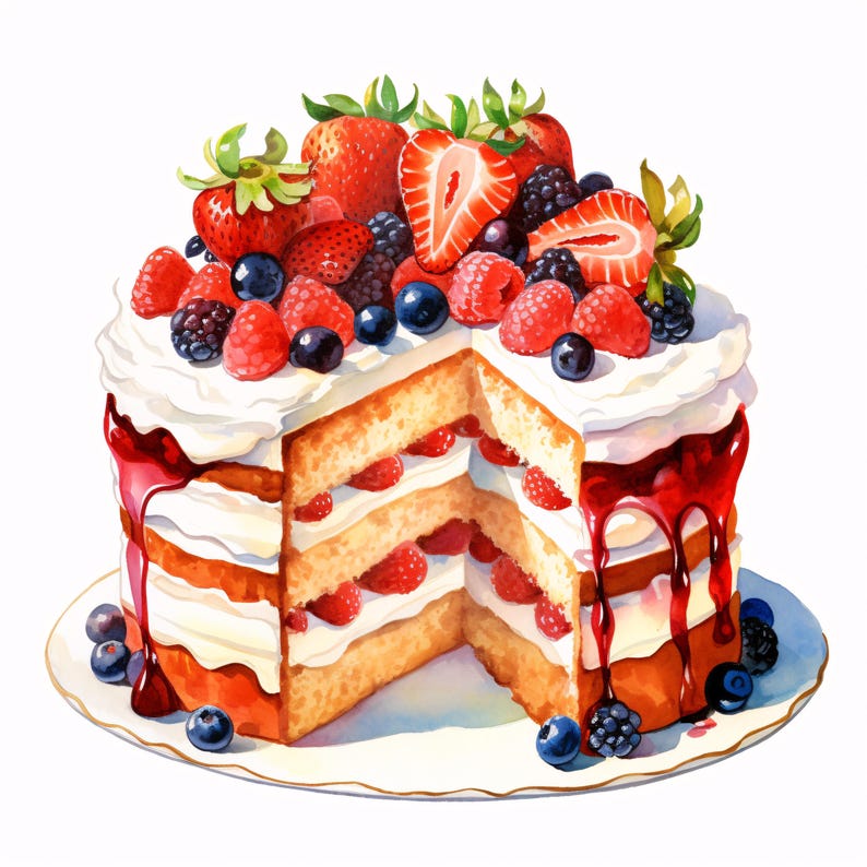 Berry Cake Clipart, Dessert Pastry Images, 10 Watercolor Clip Art ...