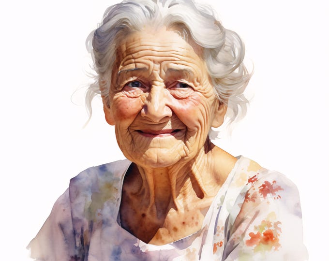 Smiling Grandma Clipart, Elderly Woman Images, 10 Watercolor Clip Art, Printable JPGs, Instant Download, Commercial Use, Paper craft