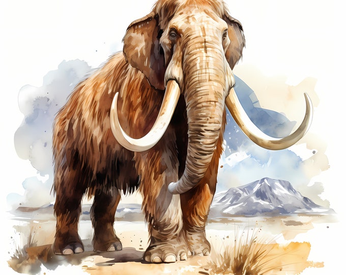 Mammoth Clipart, Ice Age Animals Images, 10 Watercolor Clip Art, Printable JPGs, Instant Download, Commercial Use, Paper craft