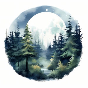 Volle maan boven bos clipart, bosmaan afbeeldingen, 10 aquarel illustraties, afdrukbare JPG's, Instant Download, Commercieel gebruik, Papercraft