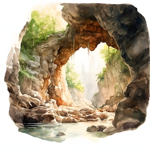 Höhle Clipart, Höhlen Bilder, 10 Aquarell Clip Art, druckbare JPGs, Sofort Download, kommerzielle Nutzung, Papiermodell