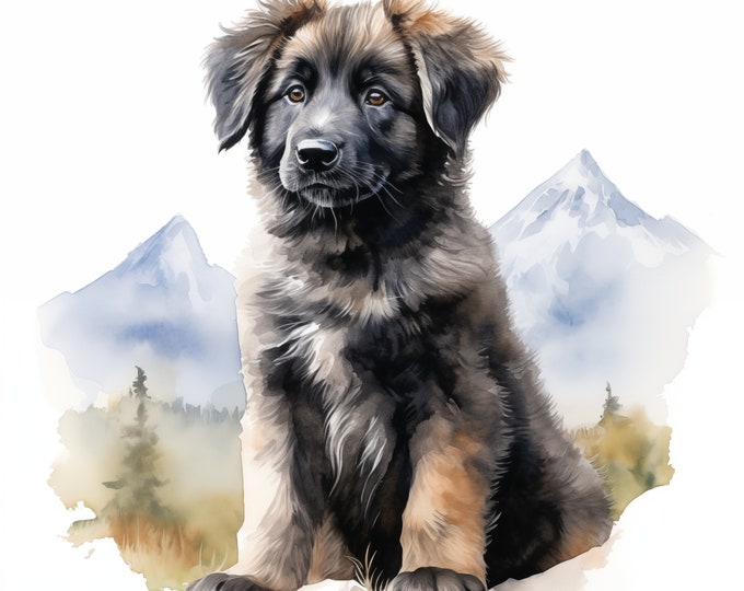 Estrela Mountain Dog Clipart, Puppy Dog Images, 10 Watercolor Clip Art, Printable JPGs, Instant Download, Commercial Use
