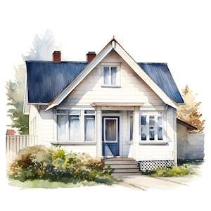 Clipart maison scandinave, images de la maison Scandi, 10 images clipart aquarelle, fichiers JPG imprimables, téléchargement immédiat, usage commercial, créations en papier