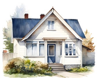 Watercolor Scandinavian House Clipart: Scandi Cottage Images (JPGs, Digital Download)