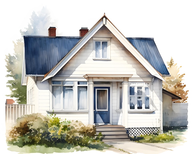Scandinavian House Clipart, Scandi House Images, 10 Watercolor Clip Art, Printable JPGs, Instant Download, Commercial Use, Paper craft