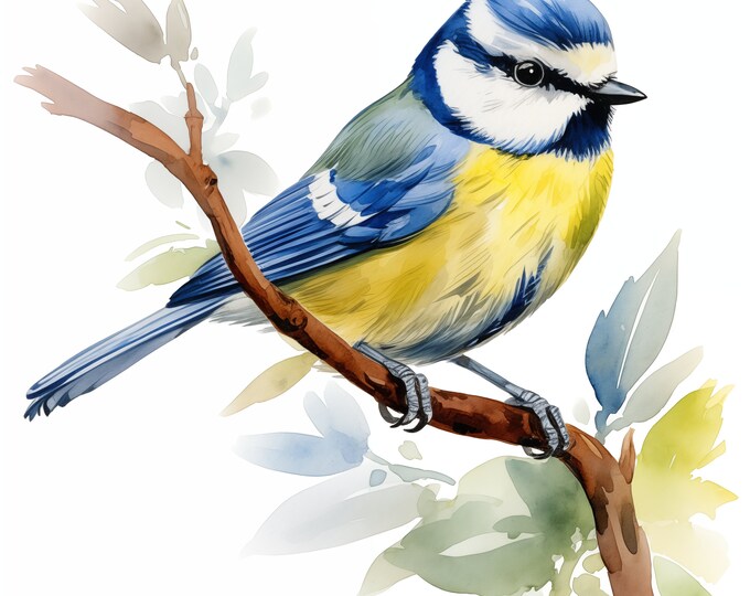 Blue Tit Bird Clipart, Eurasian Blue Tit Images, 10 Watercolor Clip Art, Printable JPGs, Instant Download, Commercial Use, Paper craft