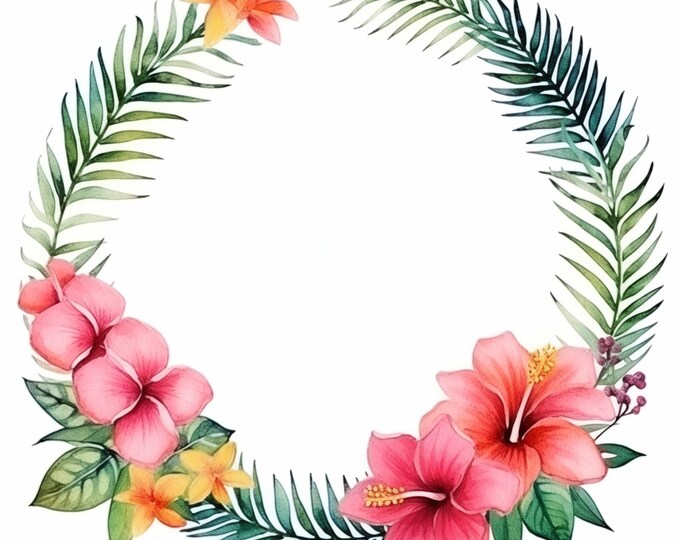 Tropical Frame Clipart, Flower Frames Images, 10 Watercolor Clip Art, Printable JPGs, Instant Download, Commercial Use, Paper craft
