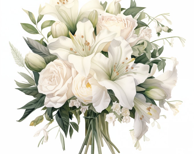 Wedding Flowers Clipart, Wedding Bouquet Images, 10 Watercolor Clip Art, Printable JPGs, Instant Download, Commercial Use, Paper craft
