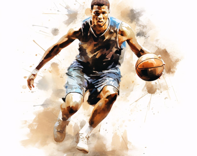 Basketball Player Clipart, Sport Athlete Images, 10 Watercolor Clip Art, Printable JPGs, Instant Download, Commercial Use, Paper Craft