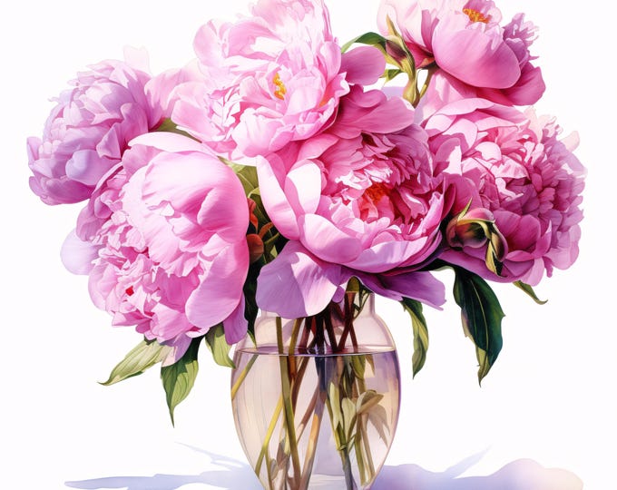 Watercolor Peonies Clipart: Floral Bouquet JPG Images (Commercial Use, Instant Download)