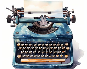 Watercolor Typewriter Clipart: Vintage Style Images (JPGs, Commercial Use)