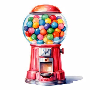 Gumball Machine Clipart, Vending Machine Images, 10 Watercolor Clip Art, Printable JPGs, Instant Download, Commercial Use, Paper craft