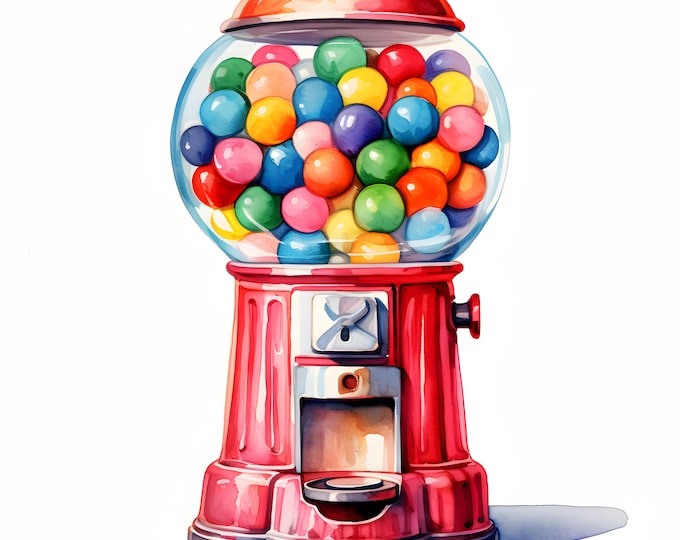 Gumball Machine Clipart, Vending Machine Images, 10 Watercolor Clip Art, Printable JPGs, Instant Download, Commercial Use, Paper craft