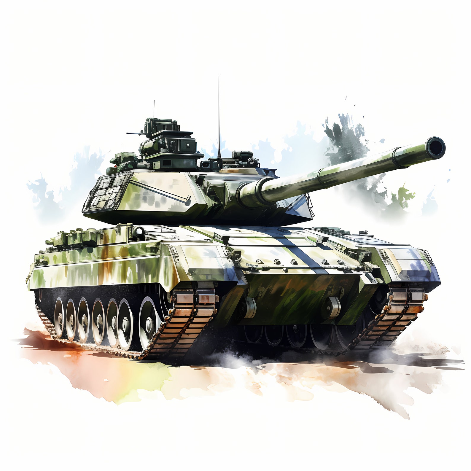 Watercolor Military Tank Clipart: Army Vehicle Images (jpgs, Commercial