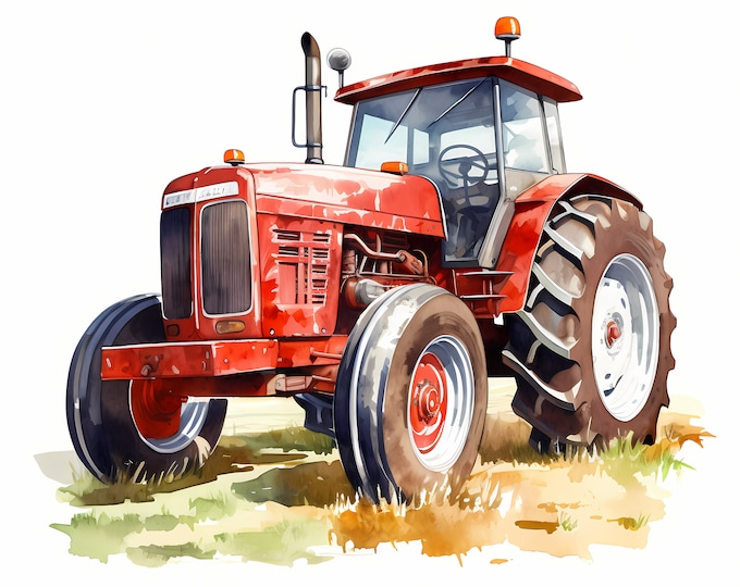 Farm Tractor Clipart, Vintage Tractors Images, 10 Watercolor Clip Art, Printable JPGs, Instant Download, Commercial Use, Paper craft