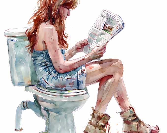 Girl Clipart, Woman on the Toilet Images, 10 Watercolor Clip Art, Printable JPGs, Instant Download, Commercial Use, Paper craft