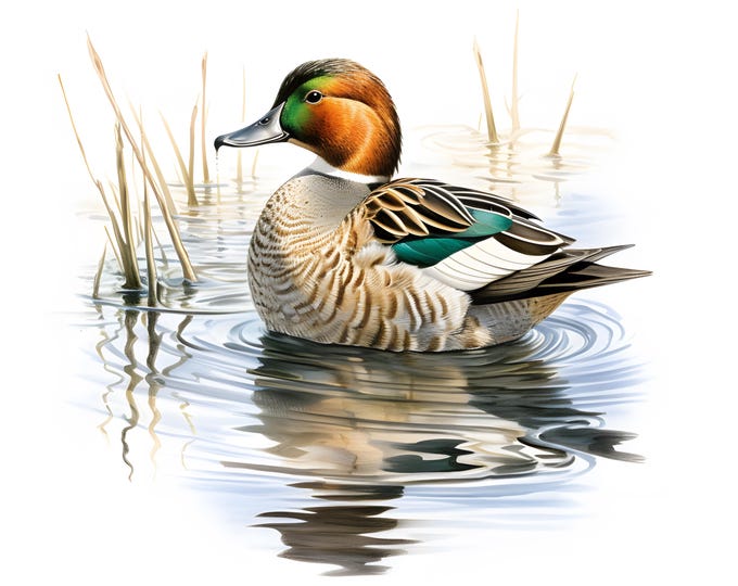 Green Winged Teal Clipart, American Teal Images, 10 Watercolor Clip Art, Printable JPGs, Instant Download, Commercial Use, Paper craft