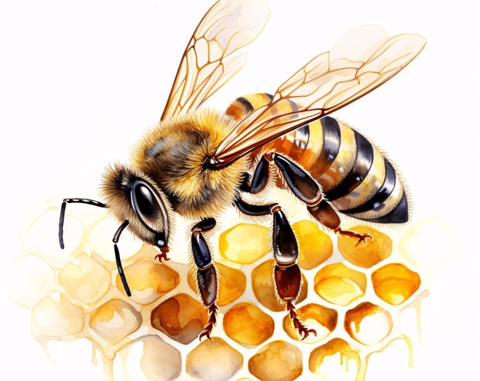 Honey Bee Clipart, Beehive Honeycomb Images, 10 Watercolor Clip Art, Printable JPGs, Instant Download, Commercial Use, Paper Craft