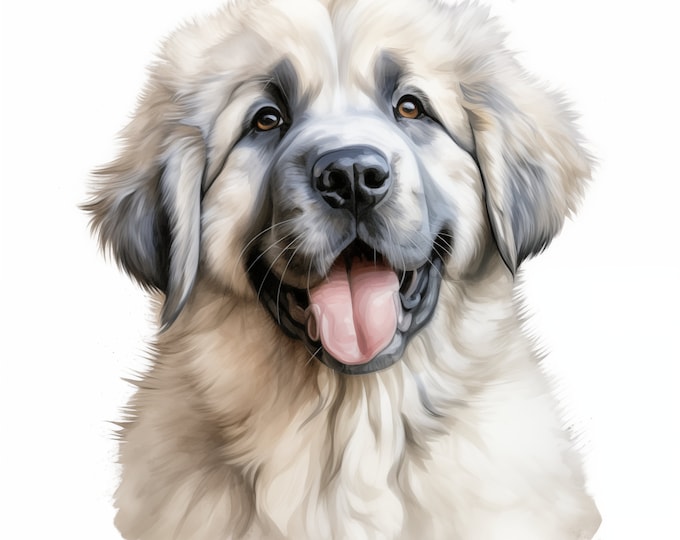 Pyrenean Mastiff Clipart, Puppy Dog Images, 10 Watercolor Clip Art, Printable JPGs, Instant Download, Commercial Use, Paper craft