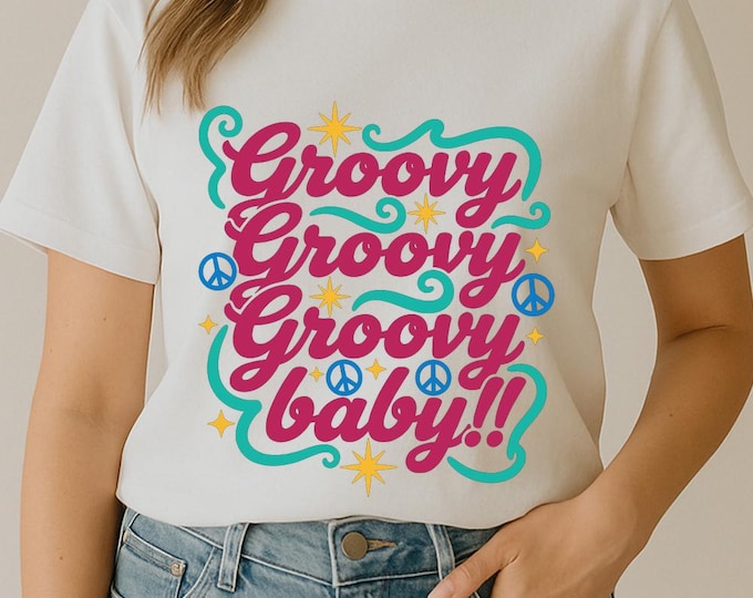 Groovy Baby SVG, Retro Hippie Quote T-Shirt Print, Peace Symbol DXF PNG Design for Cricut Silhouette