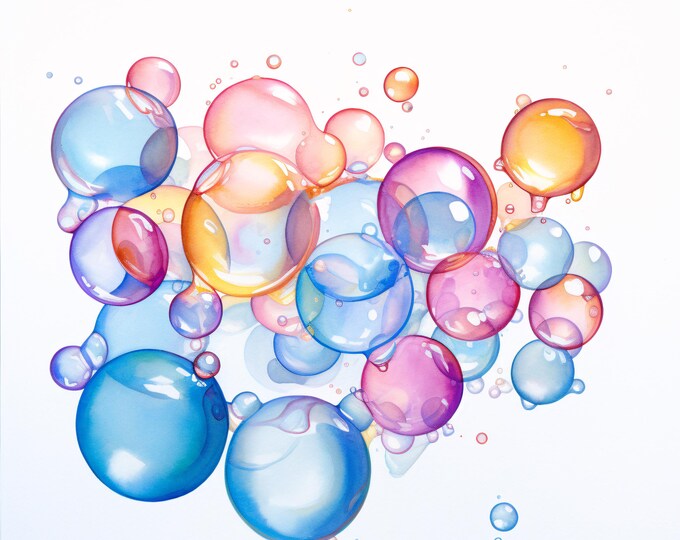 Watercolor Soap Bubbles Clipart: Colorful Kids Art, Party Decor (JPGs, Digital Download, Commercial Use)