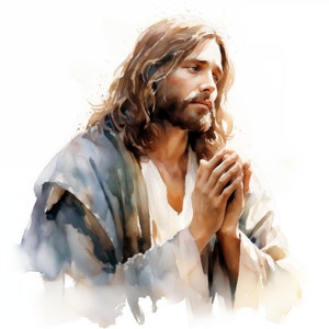 Jesus Praying Clipart, Jesus Christ Images, 10 Watercolor Clip Art, Printable JPGs, Instant Download, Commercial Use, Paper craft