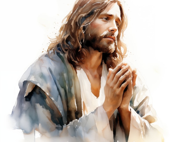 Jesus Praying Clipart, Jesus Christ Images, 10 Watercolor Clip Art, Printable JPGs, Instant Download, Commercial Use, Paper craft
