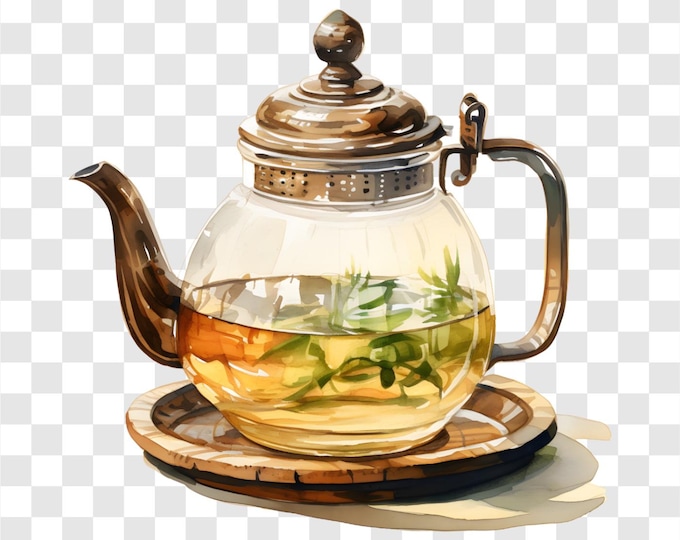 10 PNG Tea Pot, Japanese Tea Pots Clipart, Watercolor Clip Art, Instant Download, Commercial Use, Transparent Background