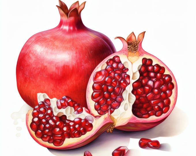 Pomegranate Clipart, Red Fruit Images, 10 Watercolor Clip Art, Printable JPGs, Instant Download, Commercial Use, Paper craft