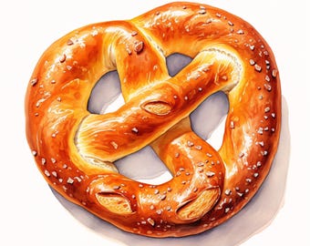 Watercolor Pretzel Clipart: Bakery Snack Food Images (Commercial Use, JPGs, Digital Download)