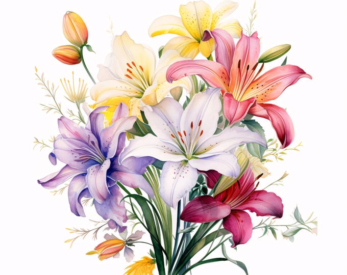 Flower Bouquet Clipart, Floral Images, 10 Watercolor Clip Art, Printable JPGs, Instant Download, Commercial Use, Paper craft