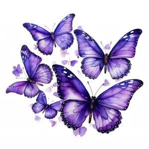 Clipart motyli, fioletowe motyle, 10 akwarelowych clipartów, do druku JPG, natychmiastowe pobieranie, komercyjne wykorzystanie, papierowe rzemiosło