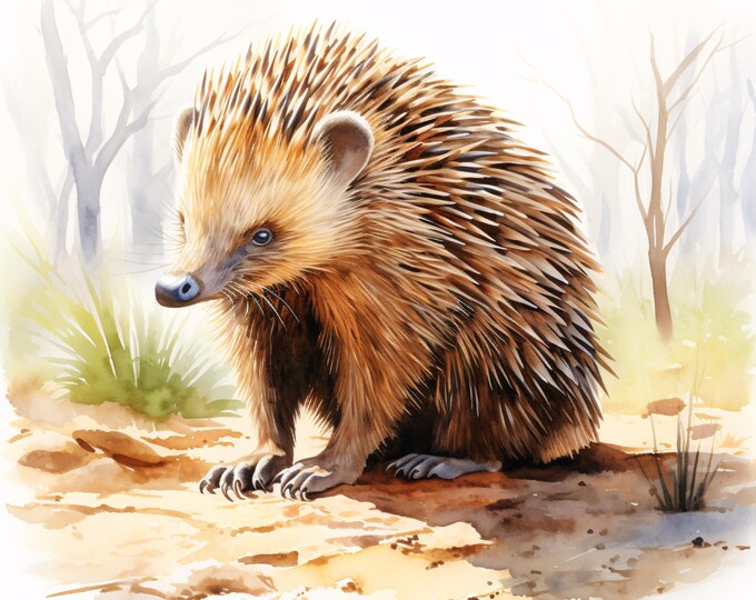 Echidna Watercolor Clipart: Australian Animal Art, Commercial Use (JPGs, Instant Download)