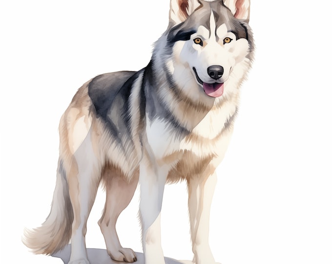 Husky Dog Clipart, Siberian Husky Dog Images, 10 Watercolor Clip Art, Printable JPGs, Instant Download, Commercial Use, Paper craft