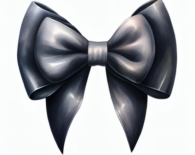 Black Bow Clipart, Elegant Ribbon Decoration Images, 10 Watercolor Clip Art, Printable JPGs, Instant Download