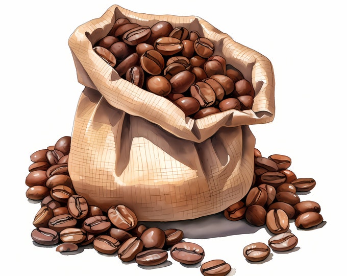 Coffee Beans Clipart, Sack of Coffee Beans Images, 10 Watercolor Clip Art, Printable JPGs, Instant Download, Commercial Use, Paper craft