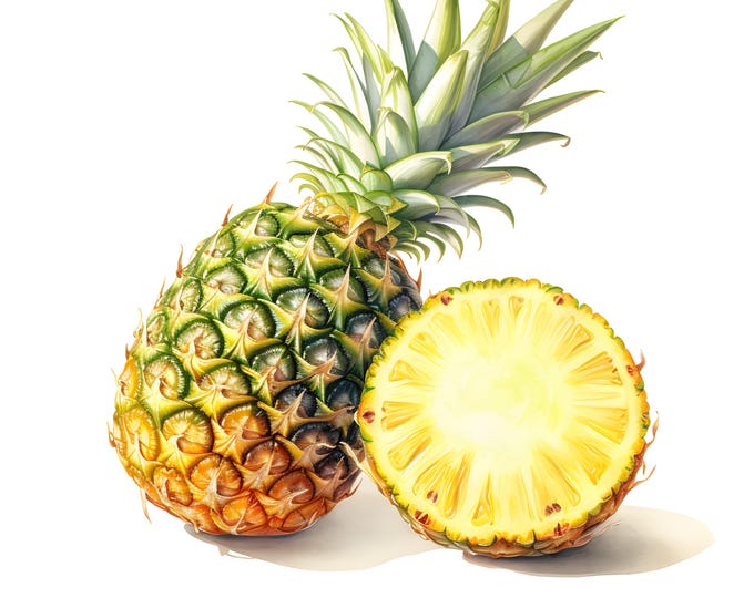 Pineapple Clipart, Pine Apple Half Images, 10 Watercolor Clip Art, Printable JPGs, Instant Download, Commercial Use, Paper craft