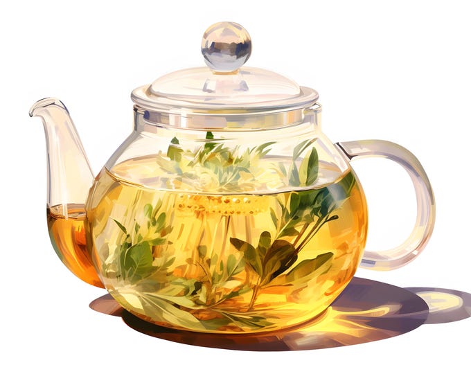 Glass Teapot Clipart, Teapot With Herbal Tea Images, 10 Watercolor Clip Art, Printable JPGs, Instant Download, Commercial Use, Paper craft