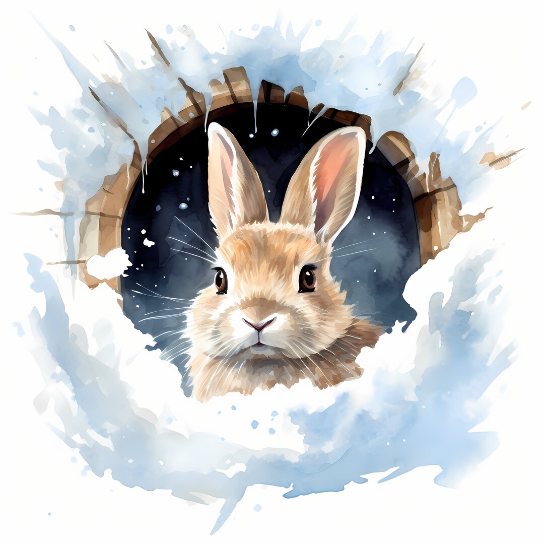 Winter Bunny Clipart, Rabbit in Hole Images, 10 Watercolor Clip Art ...