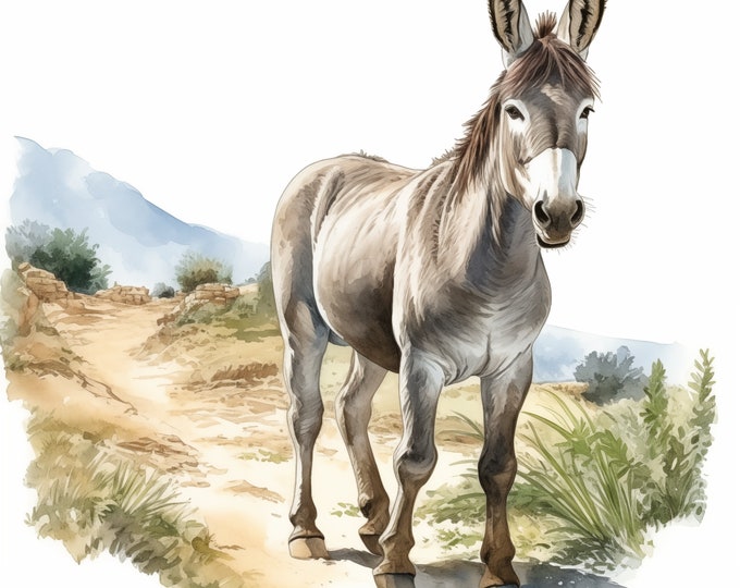 Donkey on Farm Clipart, Farm Donkey Images, 10 Watercolor Clip Art, Printable JPGs, Instant Download, Commercial Use, Paper craft