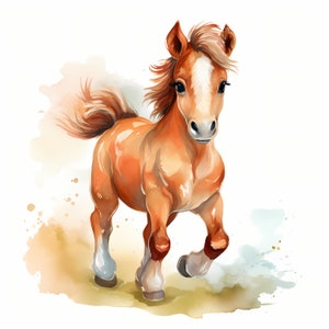 Baby Pony Clipart, süsses Pferd Bilder, 10 Aquarell Clip Art, druckbare JPGs, Sofort Download, kommerzielle Nutzung, Papiermodell