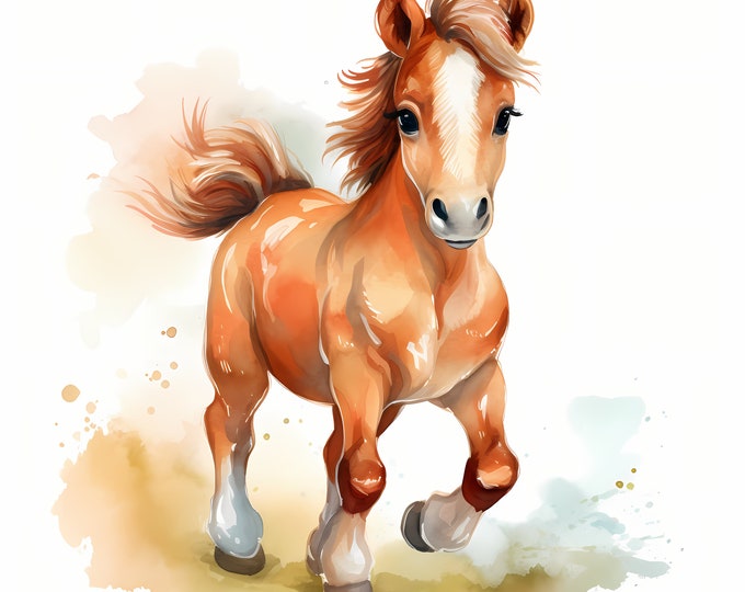 Baby Pony Clipart, Cute Horse Images, 10 Watercolor Clip Art, Printable JPGs, Instant Download, Commercial Use, Paper craft